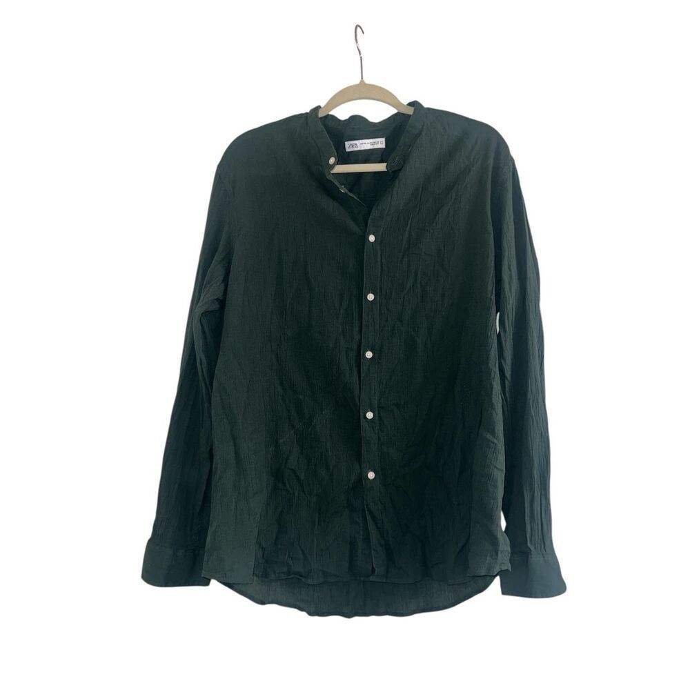 ✨Zara Emerald Green Gauze Button Down Linen/Cotton Sz XXL Shirt✨